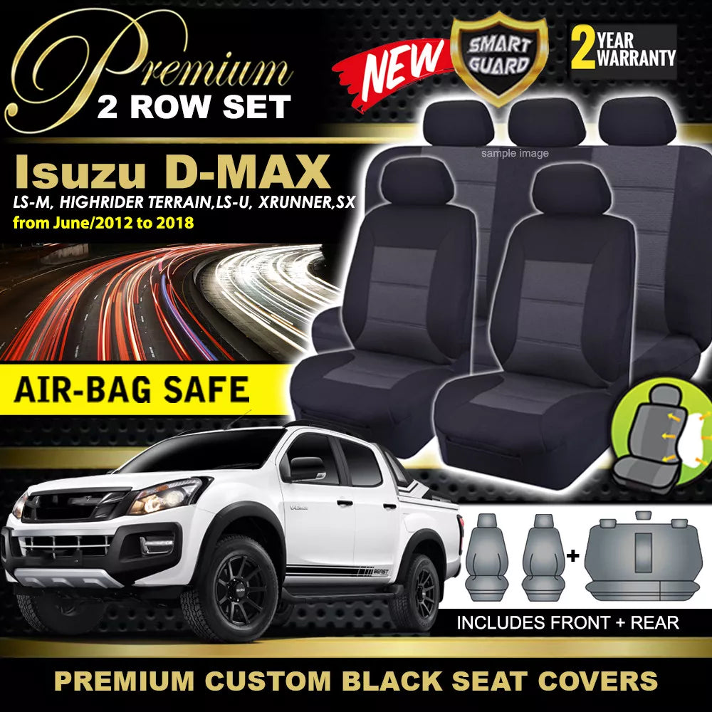 Premium Seat Covers 2 Rows Black For Isuzu Dmax D-Max TF CREW CAB LS-M LS-U 6/2012-6/2020