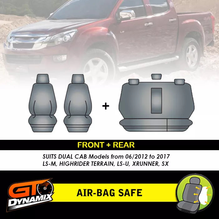 Premium Seat Covers 2 Rows Black For Isuzu Dmax D-Max TF CREW CAB LS-M LS-U 6/2012-6/2020