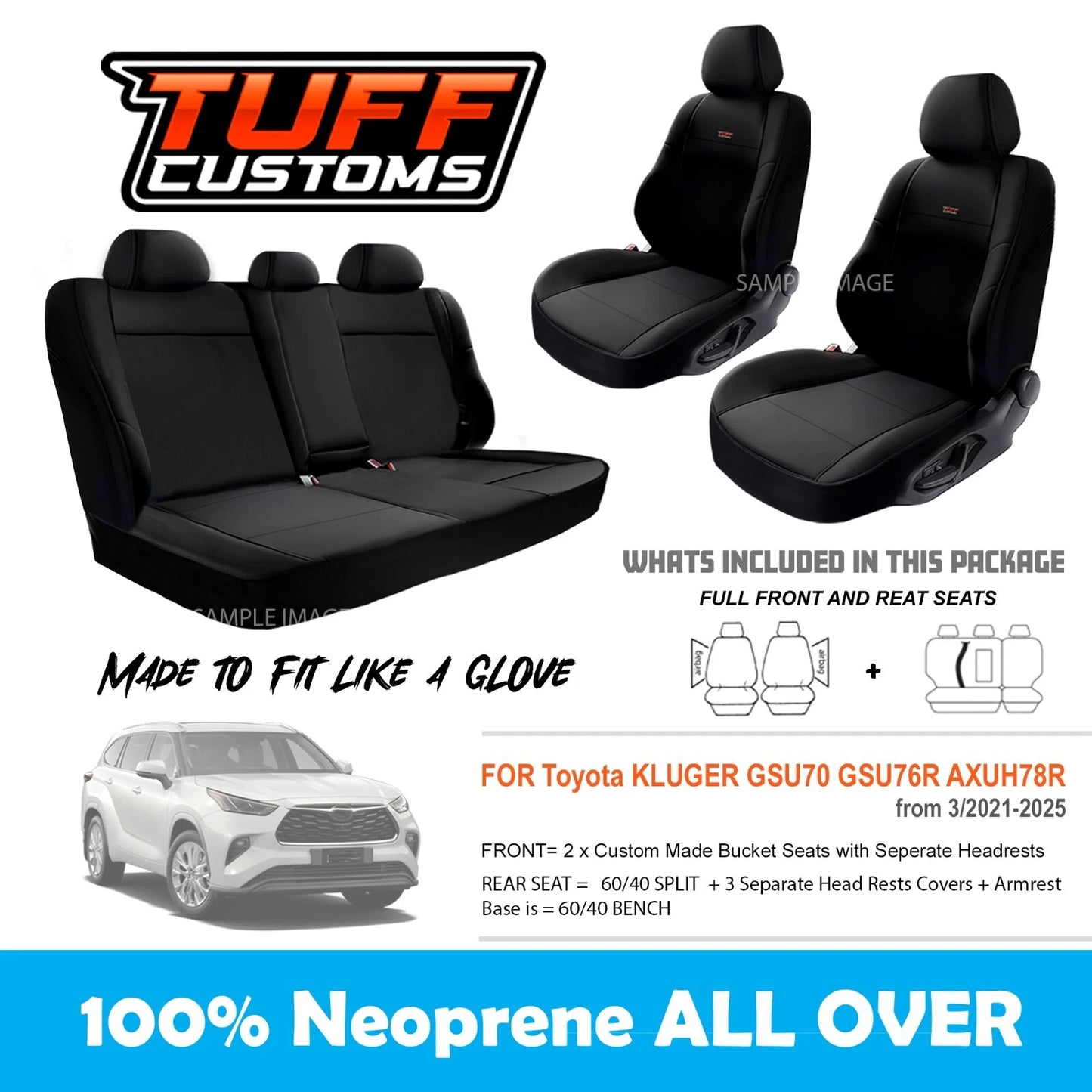 Tuff Customs Neoprene Seat Covers 2 Rows For Toyota Kluger GSU70R GSU75R GX GXL 3/2021-2024