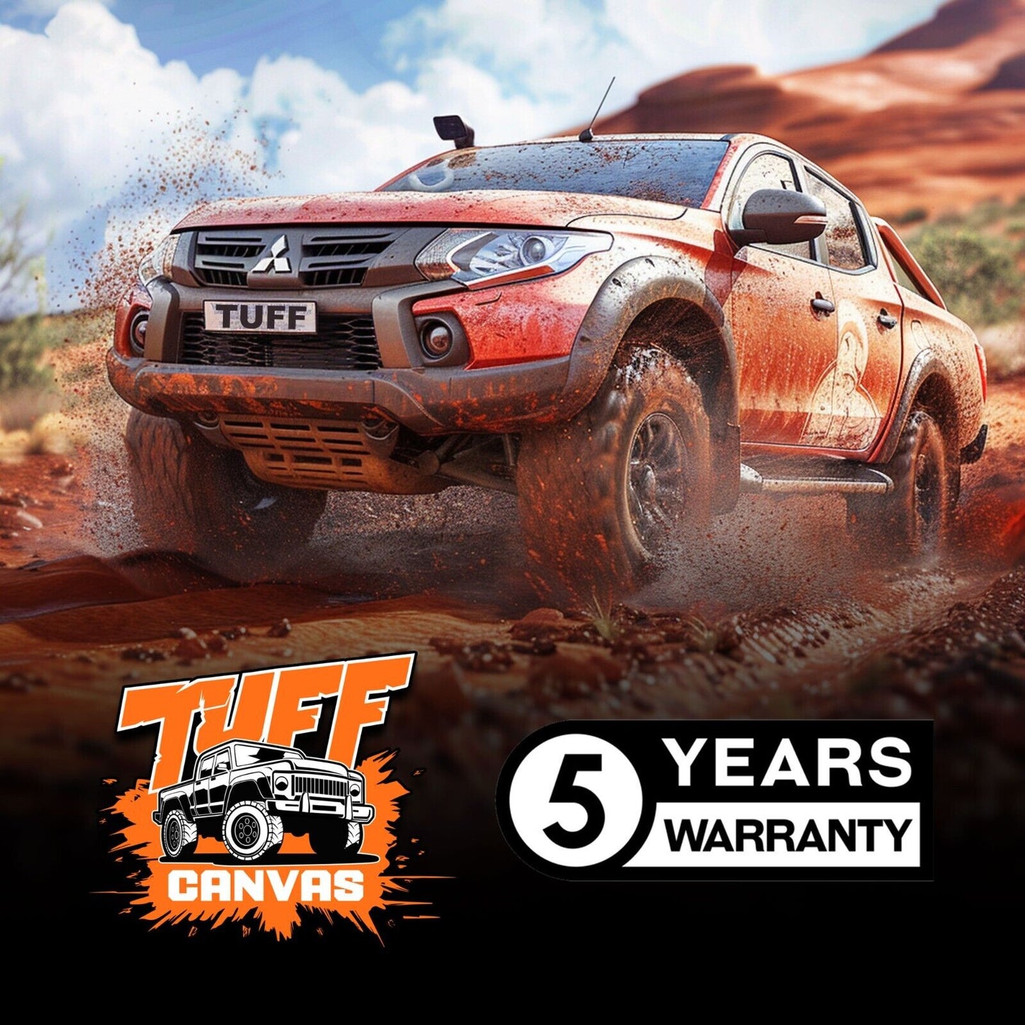 Tuff HD TRADE Canvas Seat Covers 2 Rows + Dash Mat For Mitsubishi Triton MR Dual Cab 1/2019-2023 Charcoal
