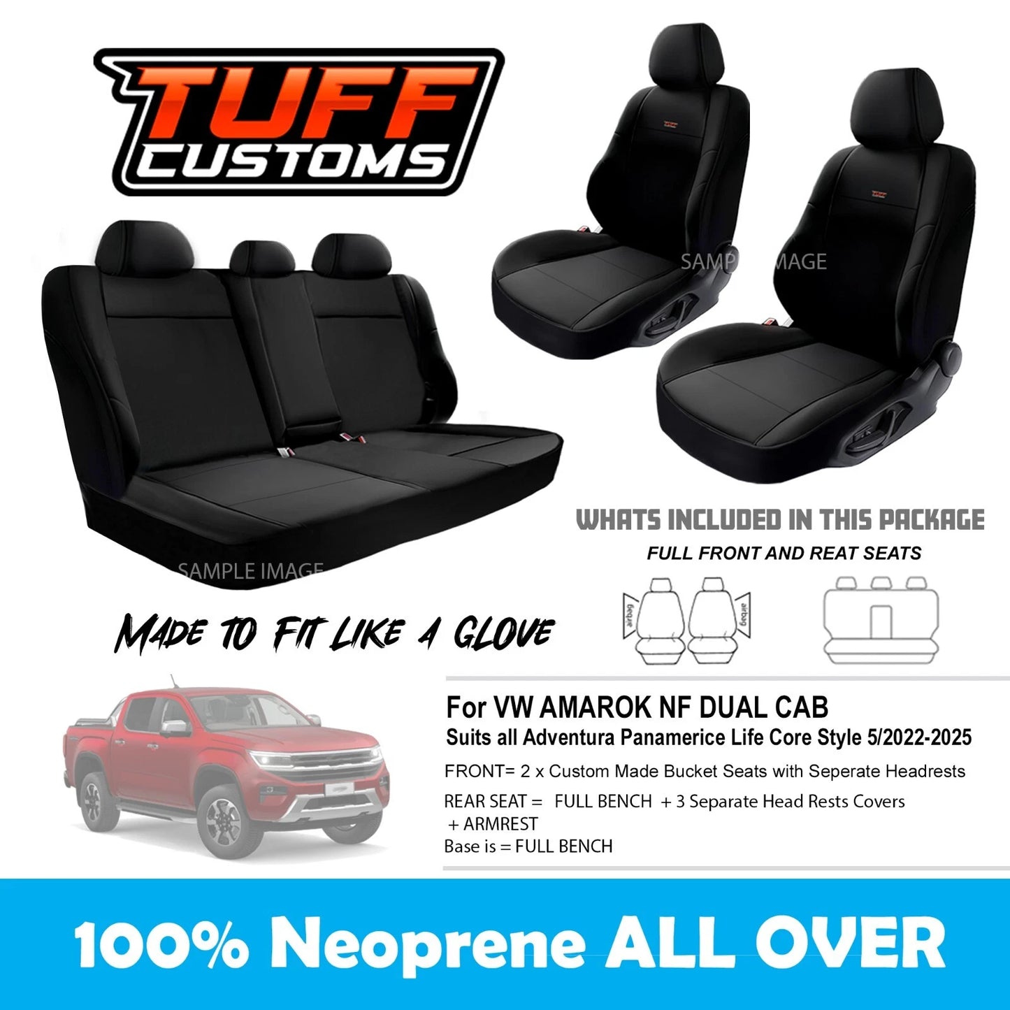 Tuff Customs Neoprene Seat Covers 2 Rows For Volkswagen Amarok NF Adventura LIFE CORE 12/2022-2025