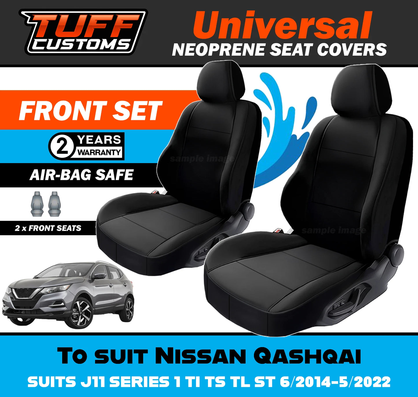 TUFF Customs Universal Neoprene Seat Covers Nissan Qashqai J11 SERIES 1 TI TS TL ST 6/2014-5/2022