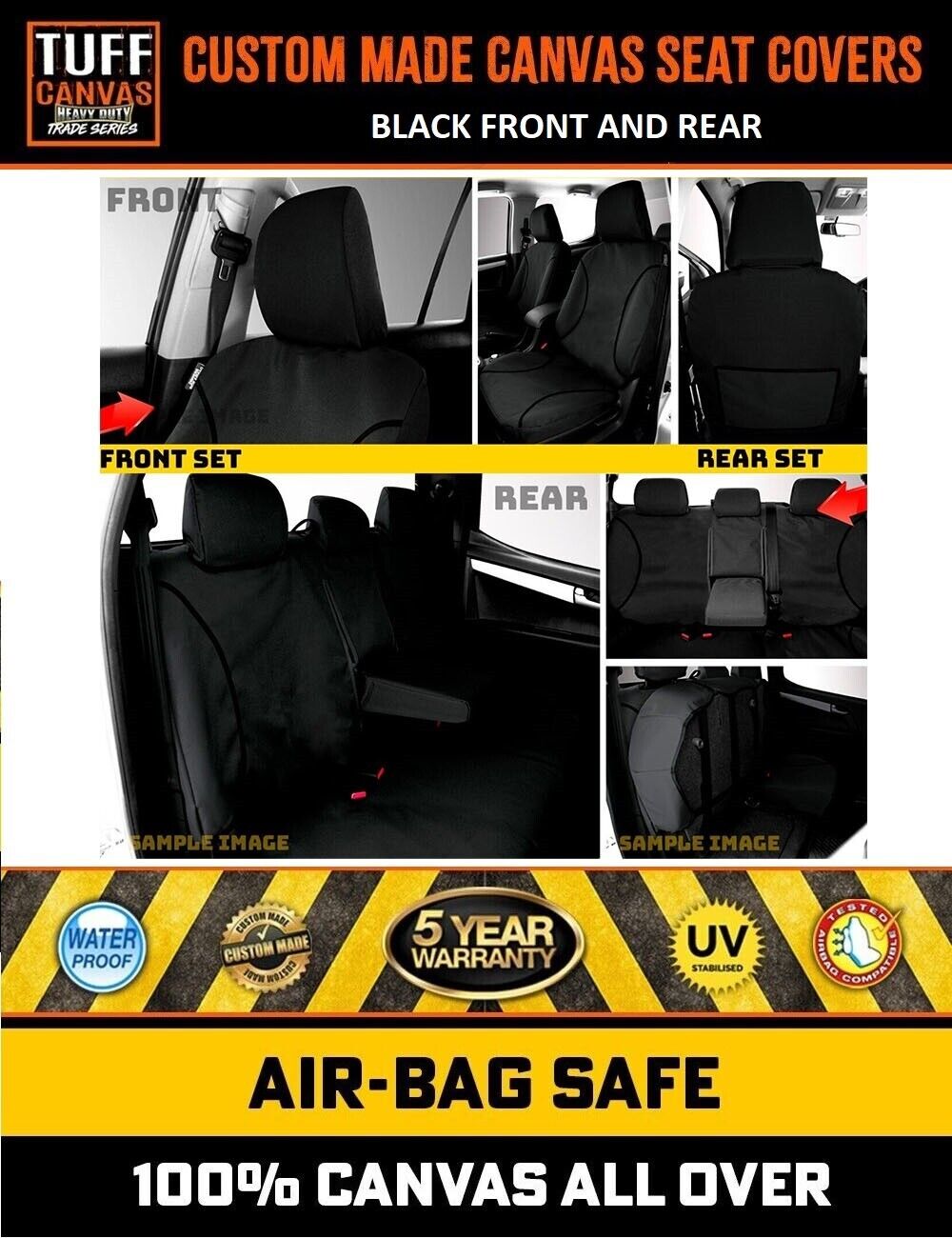 TUFF HD TRADE Canvas Seat Covers 2 Rows For Nissan Navara D23 RX SL ST-X 2017-2020 Black