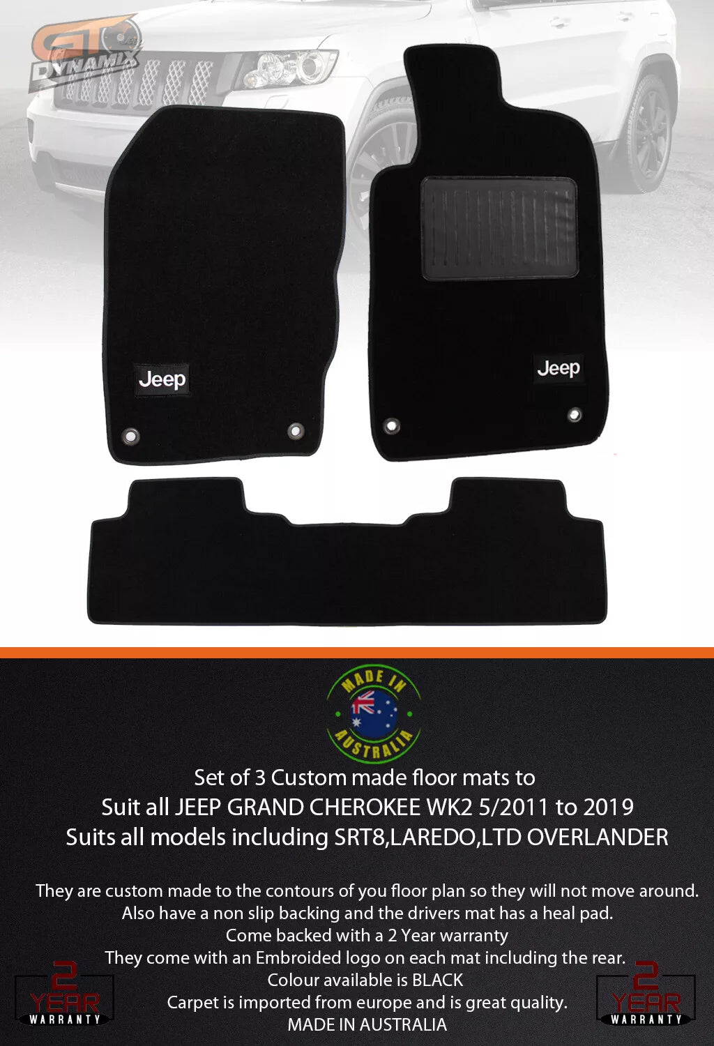 Custom Made Floor Mats 2 Rows JEEP GRAND CHEROKEE WK2 LTD OVERLANDER SRT8 Laredo 5/2011-24