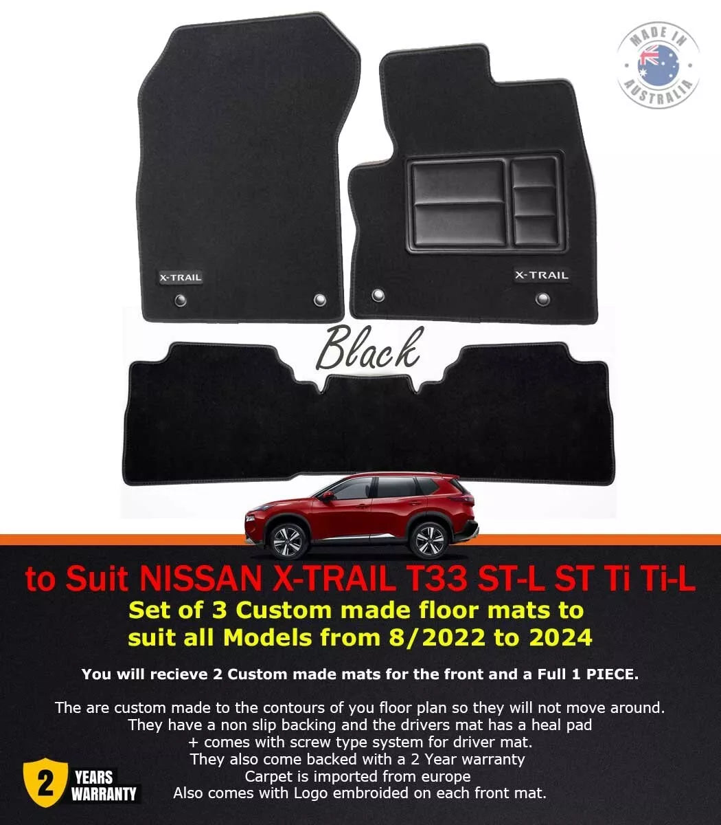 Custom Made Floor Mats 2 Rows For Nissan X-Trail ST T33 Ti Ti-L ST-L 8/2022-2024 Black