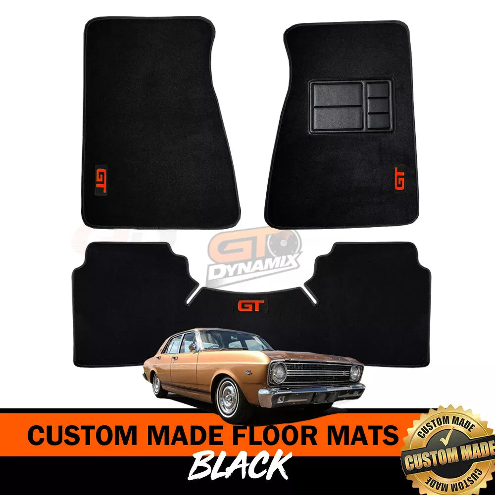 Custom Made Floor Mats for Ford XR GT Falcon 1966-68 3 Piece Set RED LOGO BLACK