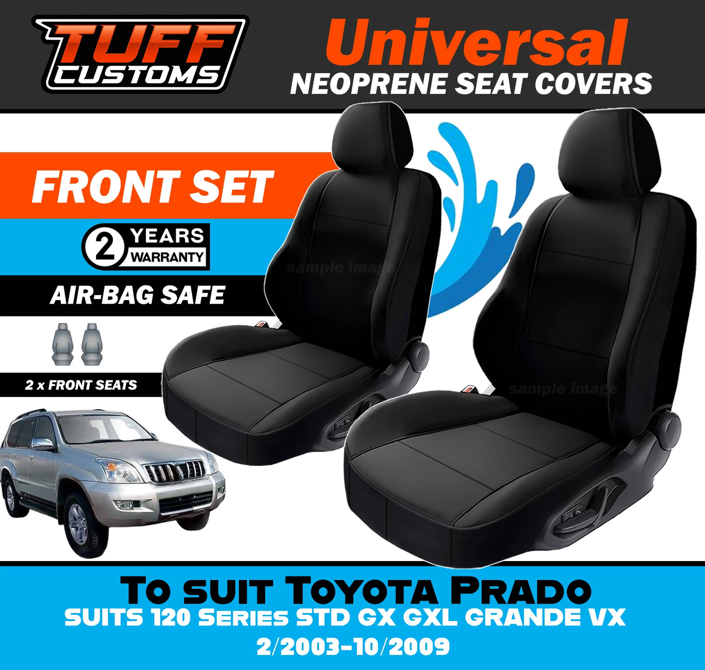 TUFF Customs Universal Neoprene Seat Covers For Toyota Prado 120 Series STD GX GXL GRANDE VX 2/2003-10/2009