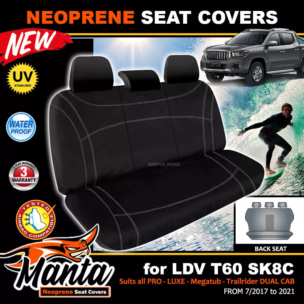 Manta Neoprene Rear Seat Covers For LDV T60 SK8C Pro Trailrider Dual Cab 7/2017-2025