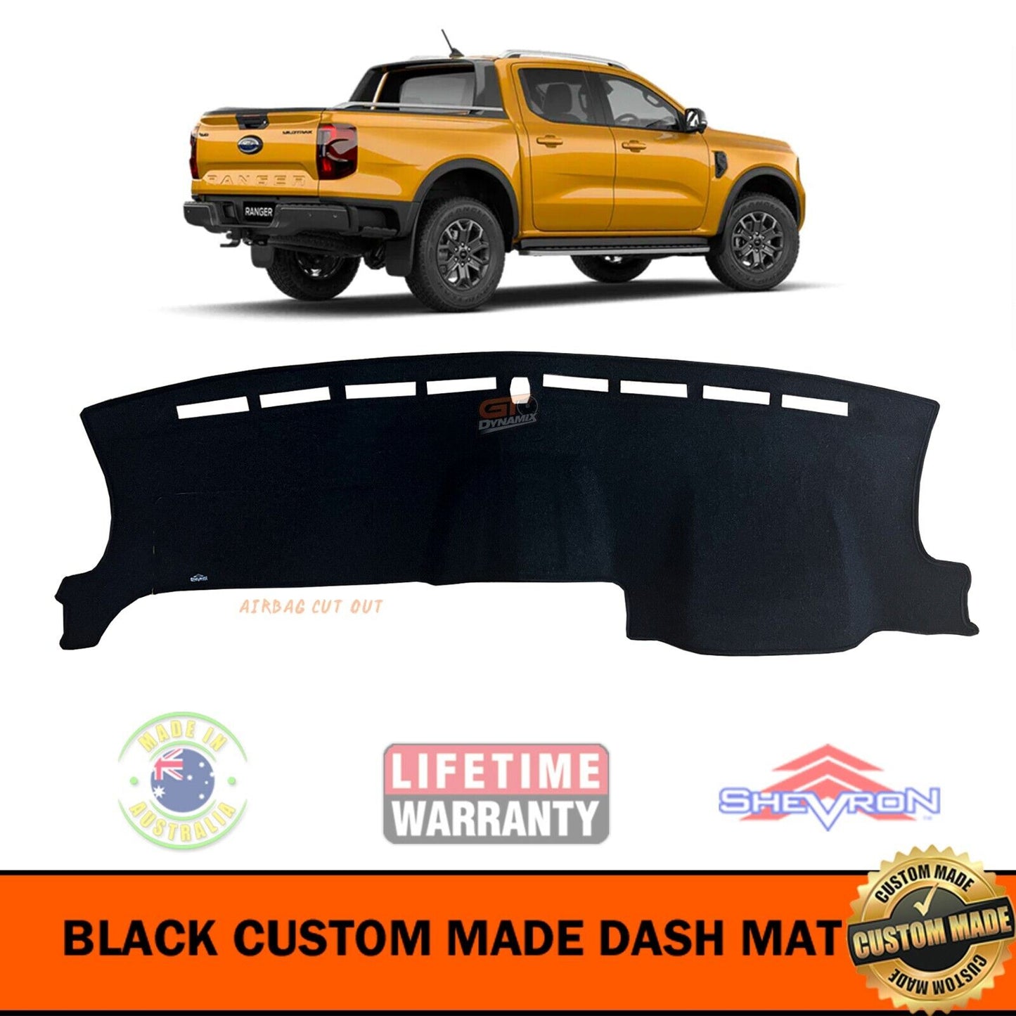 Tuff HD TRADE Canvas Seat Covers 2 Row + Dash Mat For Ford Ranger Next Gen WILDTRACK DM1652 Black