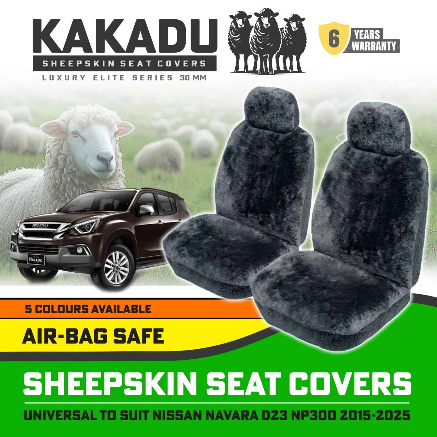 KAKADU Luxury Sheepskin Seat Covers Suits Isuzu MU-X 30mm 2013-2020 5Colours 6YRW