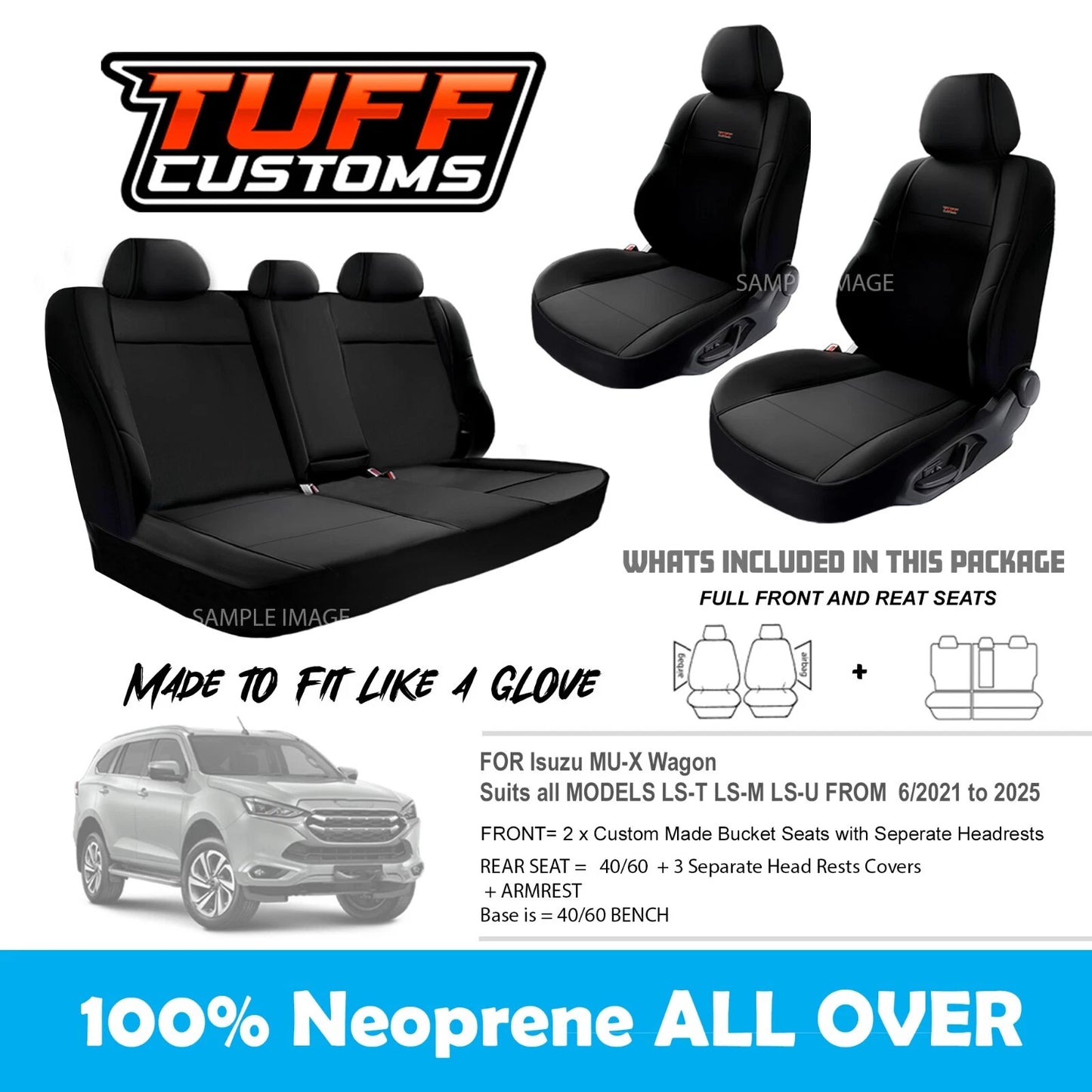 Tuff Customs Neoprene Seat Covers 2 Rows For Isuzu MU-X LS-U LS-M LS-T MUX 7/2021-24