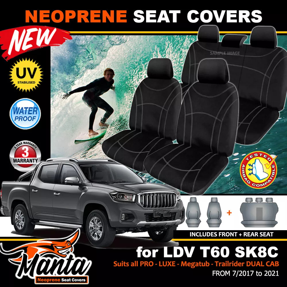 Manta Neoprene 2 Rows Seat Covers For LDV T60 SK8C Pro Trailrider Dual Cab 2017-2025