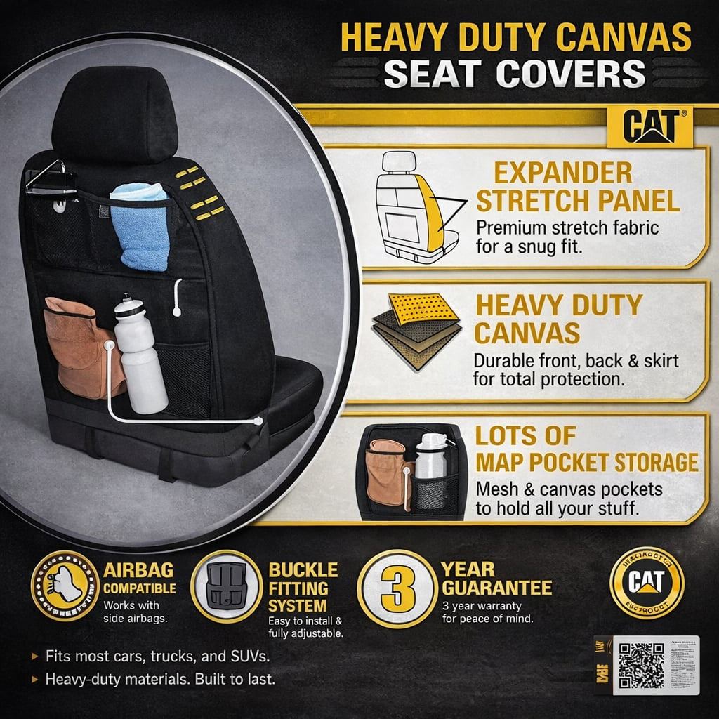 Official CAT Caterpillar HD Poly Canvas Seat Covers MERCEDES B180 W246 4DR HATCH 4/2012-2/2019