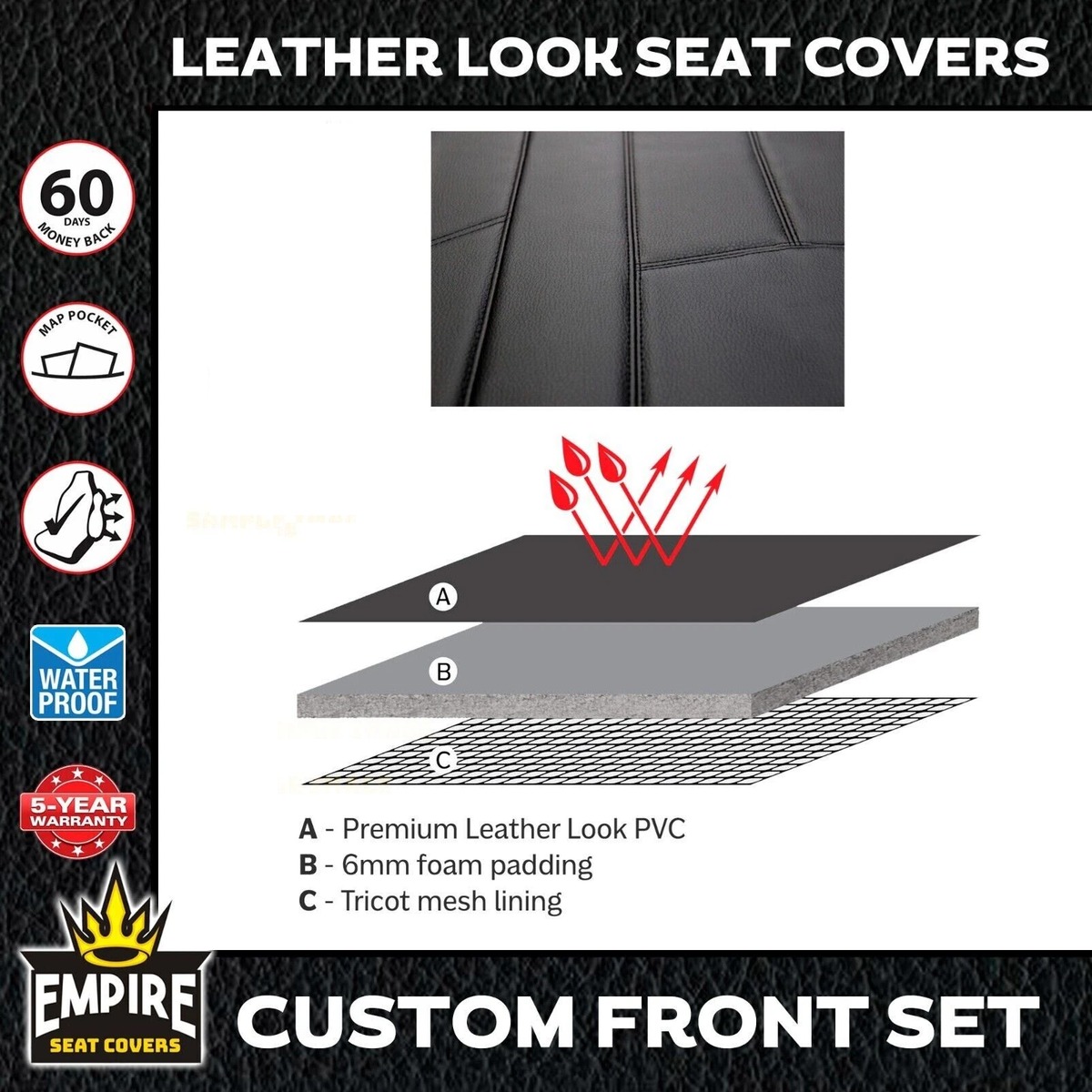 Empire Leather Look Seat Covers 2 Rows KIA CARNIVAL KA SI SL-I WAGON & EX-NZ MODEL ONLY 9/2020-2/2024