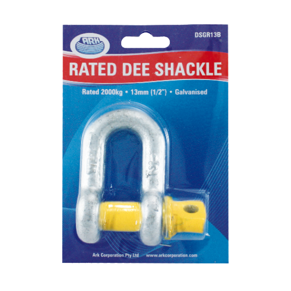 ARK D Shackle 8mm .75 Ton Rated Galvanised Blister Pack DSGR08B