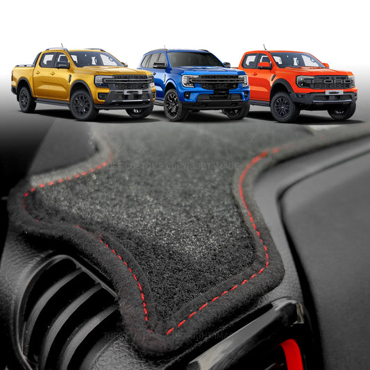 Shevron Black Dash Mat + Red Stitching Ford Ranger Wildtrak Raptor & Platinum w/ In Dash Glove Box 5/2022-2026 DMR1652