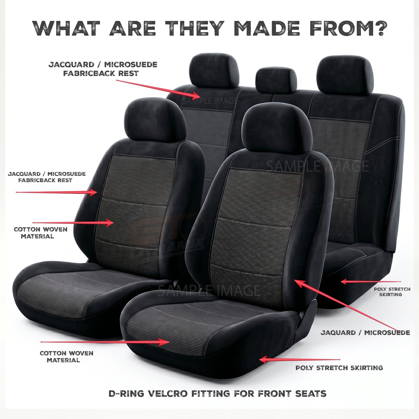 Custom BLACK Seat Covers 2 Rows JEEP GRAND CHEROKEE WK LAREDO LIMITED OVERLAND SUMMIT 2011-7/2021