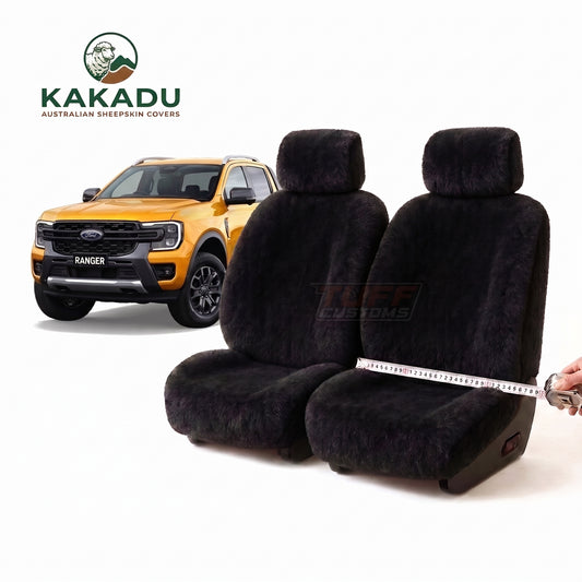 BLACK Custom KAKADU Sheepskin Seat Covers FORD RANGER NEXT GEN XL XLT XLS 2022-2026