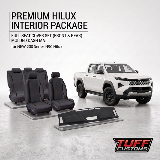 TUFF HD TRADE Canvas Seat Covers 2 Rows + Dash Mat For Toyota Hilux N90 SR SR5 8/2025-2026 DM1746 Black