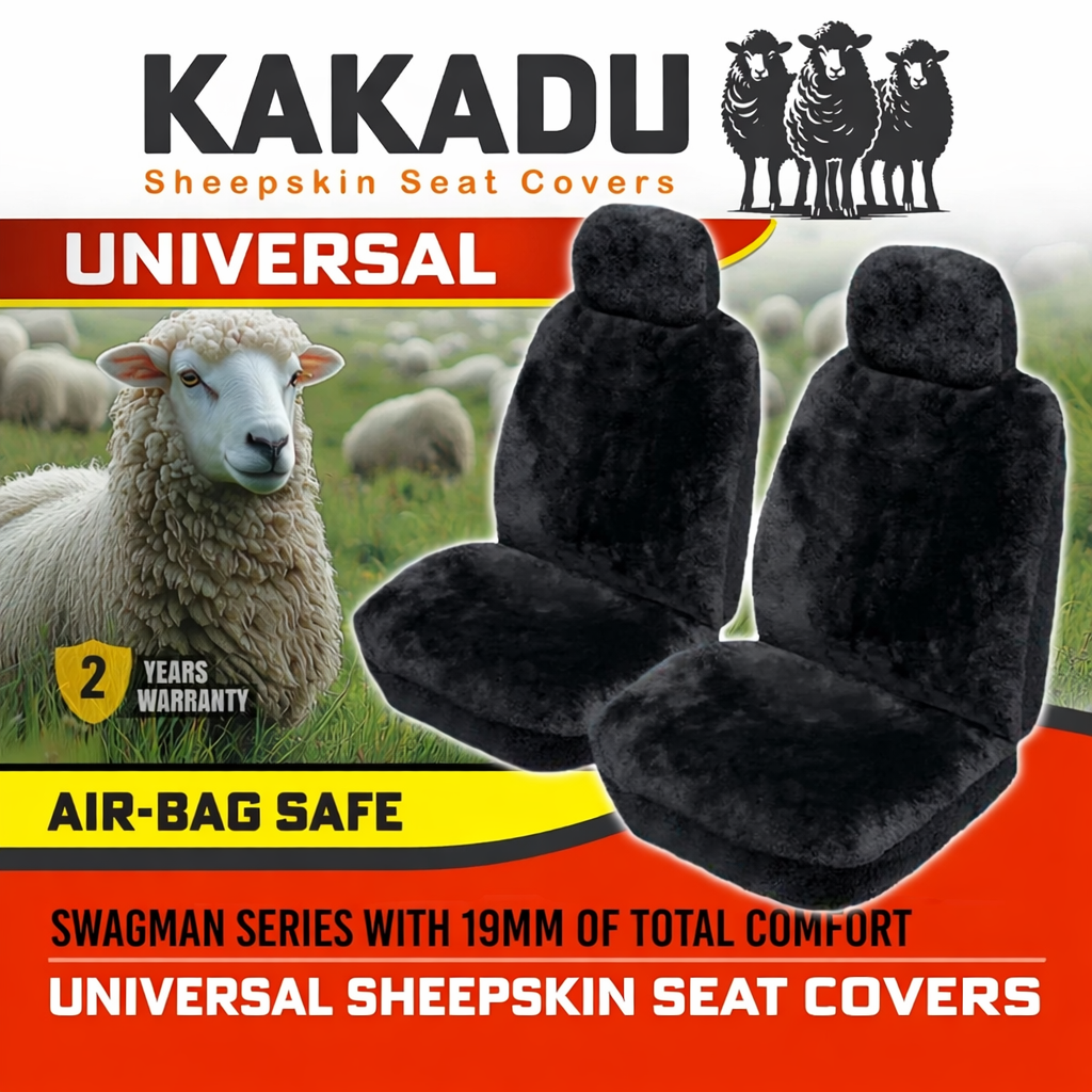 KAKADU Swagman Universal Sheepskin Car Seat Covers MITSUBISHI TRITON MN GL-R GLX GLX-R DUAL CAB 8/2009-11/2012 Black or Charcoal