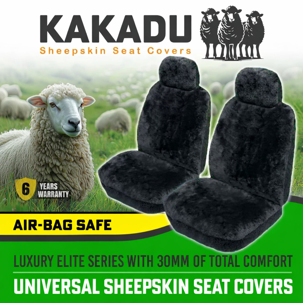 KAKADU LUXURY Universal Sheepskin Car FRONT Seat Covers Black For MG ZST AZS1 ALL BADGES SUV 6/2020-2025
