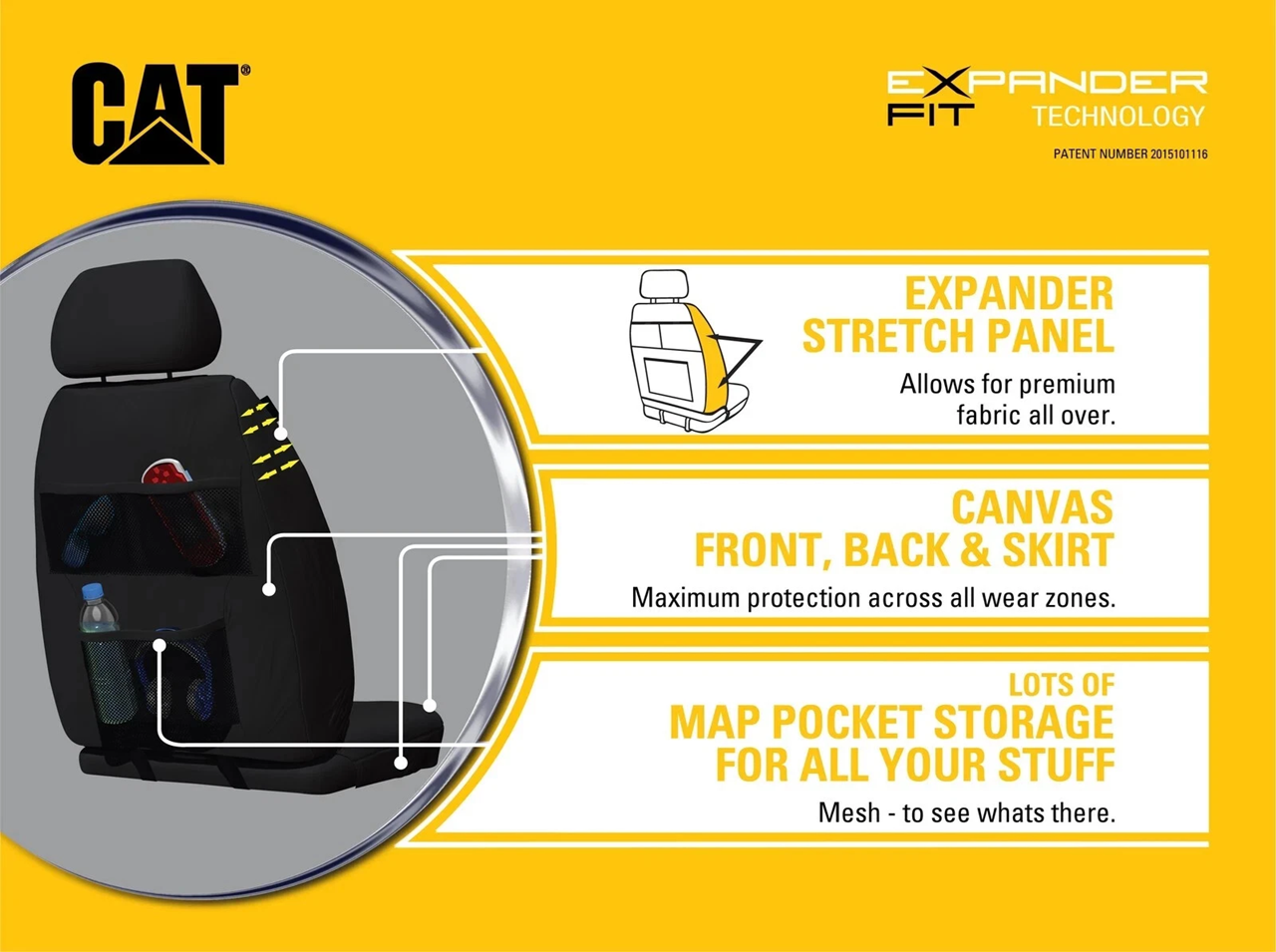 Official CAT Caterpillar HD Cotton Canvas Seat Covers SSANGYONG REXTON Y200 RX320 RX270 4X4 7/2003-9/2007