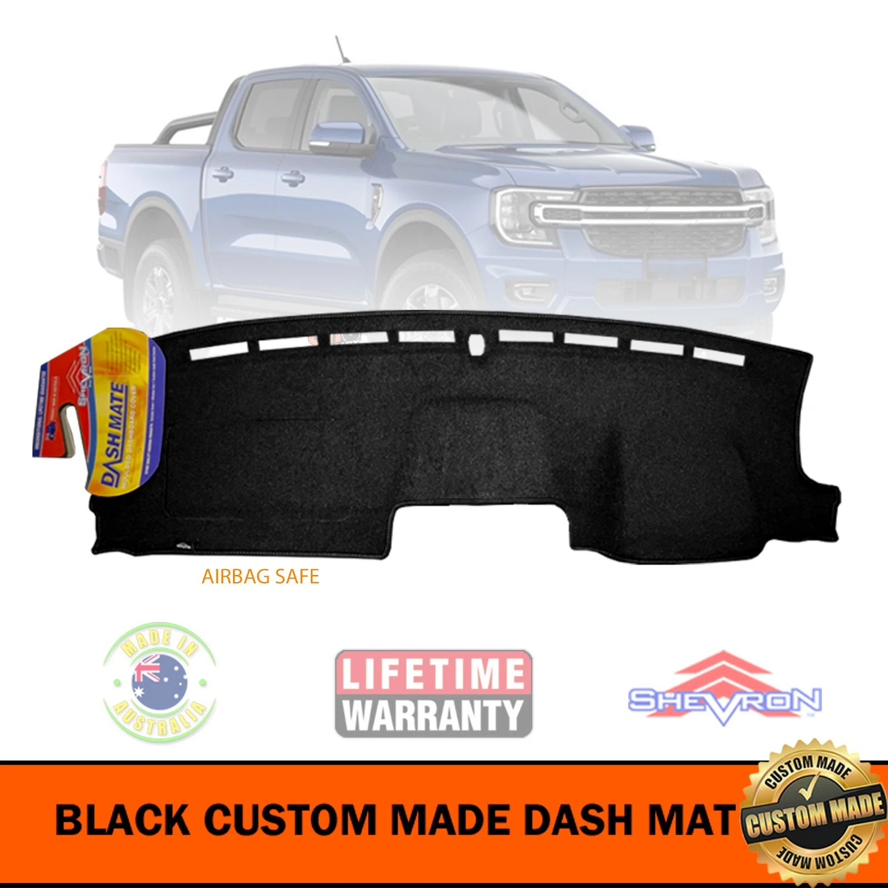 TUFF Customs 2 Rows Neoprene Seat Covers + Shevron Dash Mat DM1650 For FORD RANGER XLT SPORT 2022-2025