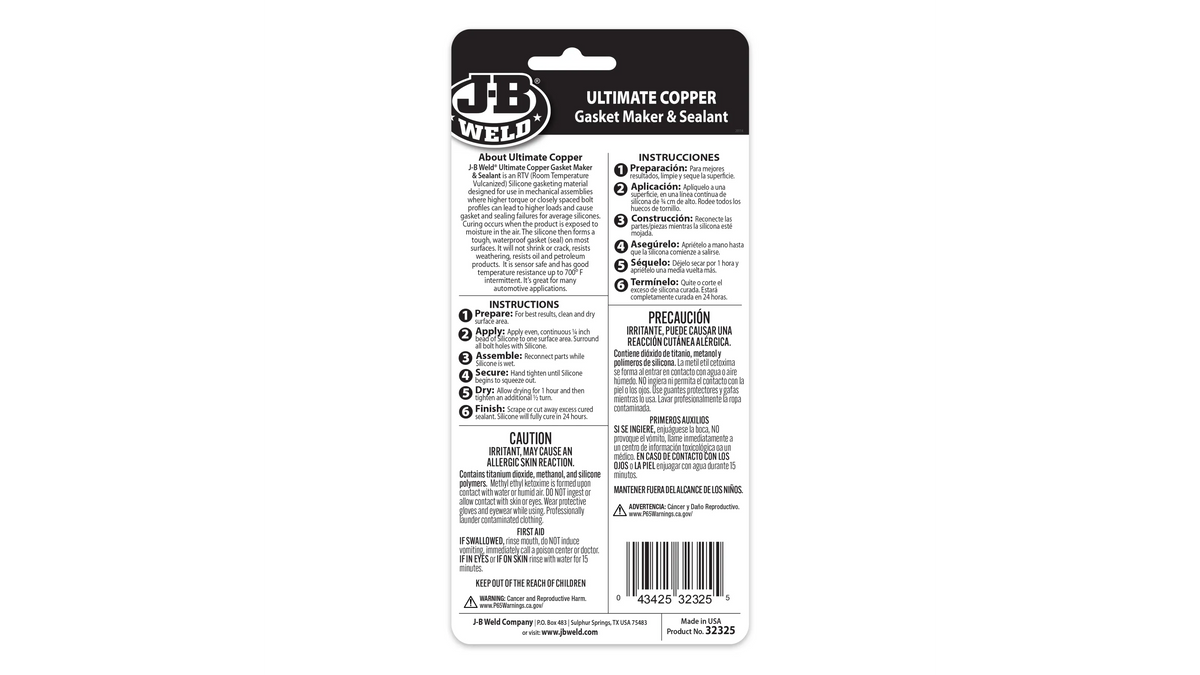 JB Weld Ultimate Copper Silicone Gasket Maker and Sealant 85g