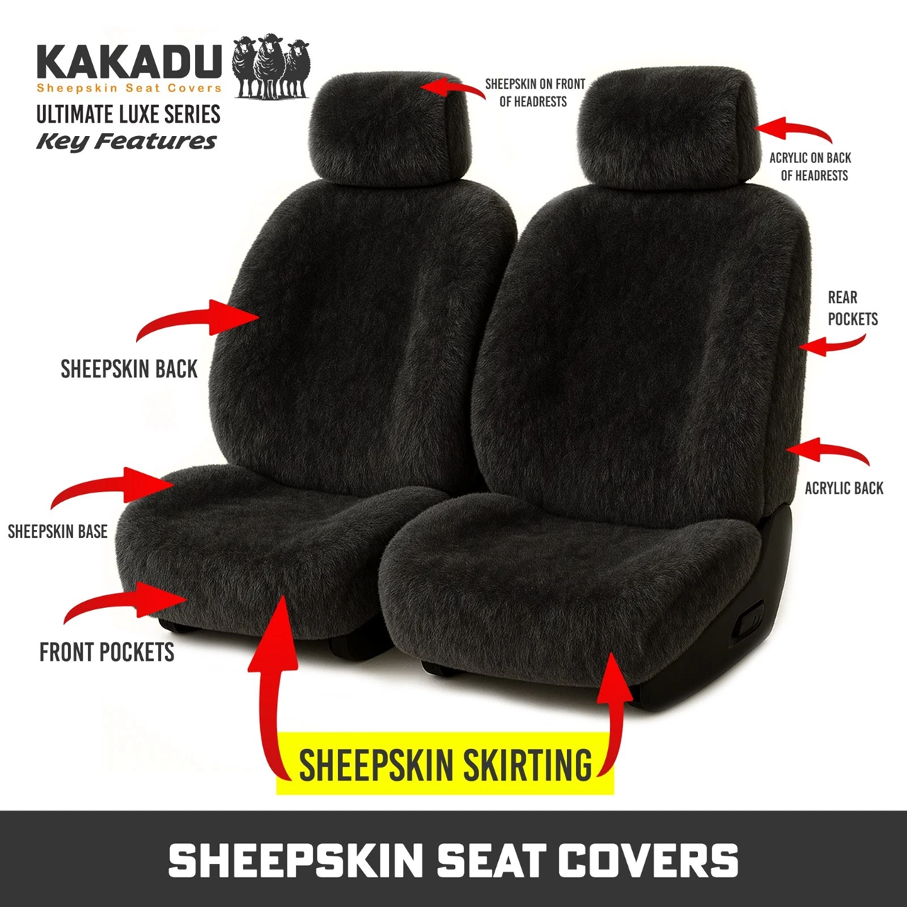 KAKADU Ultimate Universal Sheepskin Car Seat Covers CHRYSLER 300C LUXURY SEDAN 7/2012-2025 5 Colours Available