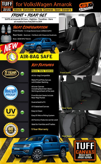 TUFF HD TRADE Canvas Seat Covers Front For Volkswagen Amarok 2H 2011-2022 Black
