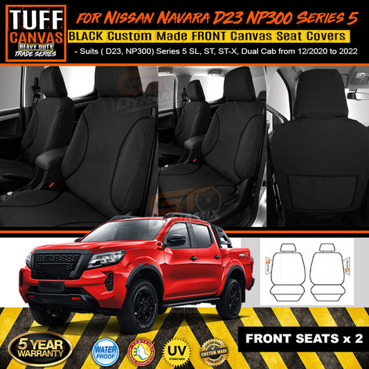 TUFF HD TRADE Canvas Seat Covers Front For Nissan D23 Navara NP300 S5 ST ST-X 2021-2023 Black