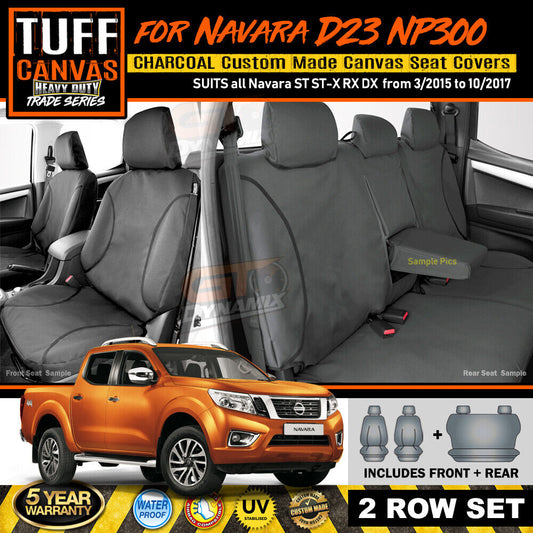TUFF HD TRADE Canvas Seat Covers 2 Rows For Nissan Navara D23 NP300 ST ST-X 3/2015-10/2017 Charcoal