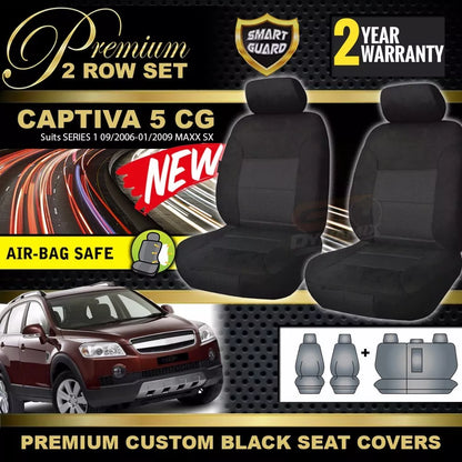 Premium Seat Covers 2 Rows Black For HOLDEN CAPTIVA 5 CG MAXX SX 9/2006-1/2009
