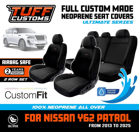 TUFF Customs Neoprene Seat Covers 2 Rows For Nissan Y62 PATROL TI TI-L ST 2013-2024