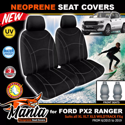 Manta Neoprene Front Seat Covers For FORD PX2 PX3 RANGER 6/2015-2022
