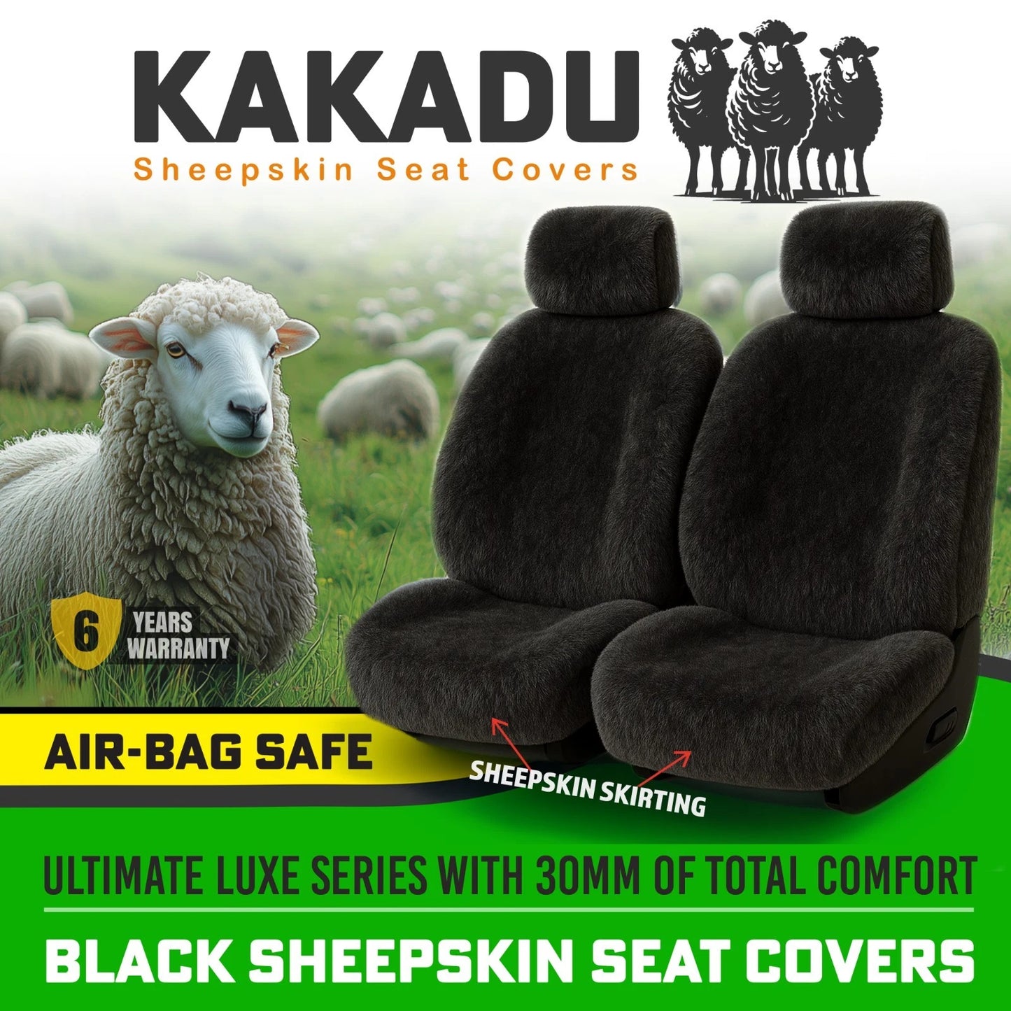 KAKADU Ultimate Universal Sheepskin Car Seat Covers GREAT WALL V240 K2 SUPER LUXURY DUAL CAB 6/2009-8/2016 5 Colours Available
