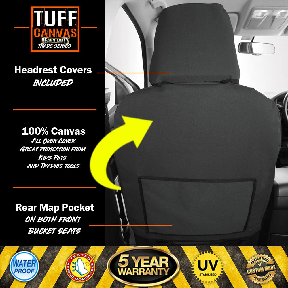 Tradies Canvas Black Seat Covers 2 Rows ISUZU DMAX TF 4X4 SX DUAL CAB 2014-6/2020