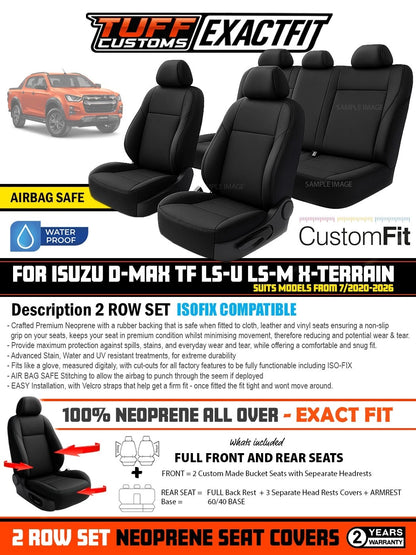 TUFF Customs EXACTFIT Neoprene Seat Covers Isuzu Dmax D-Max TF LS-U LS-M X-Terrain Blade 7/2020-2026 2 Rows