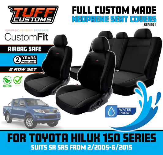TUFF Customs S1 Neoprene Seat Covers 2 Rows for Toyota Hilux 150 SR5 SR Dual Cab 2005-2015