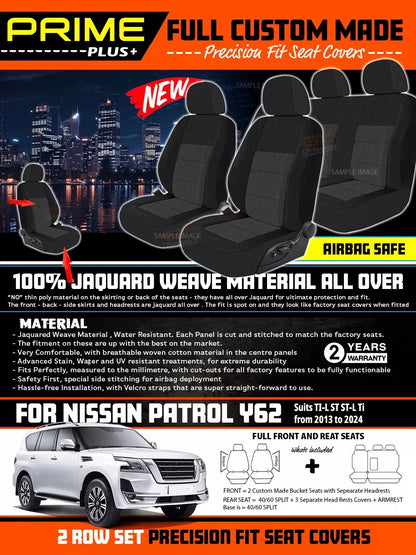 PRIME PLUS Seat Covers 2 Rows Black For Nissan Y62 Patrol Ti Ti-L ST 2013-2025