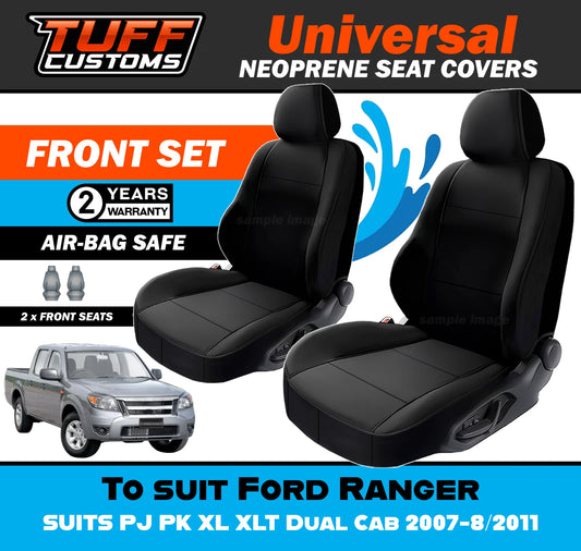 TUFF Customs Universal Neoprene Seat Covers Ford Ranger PJ PK XL XLT Dual Cab 2007-8/2011