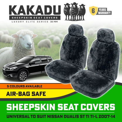 KAKADU Luxury Sheepskin Seat Covers Suits Nissan Dualis ST Ti 2007-2014 30mm 5Colours 6YRW