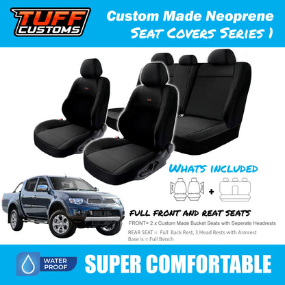 TUFF Customs S1 Neoprene Seat Covers 2 Rows For Mitsubishi Triton MN ML Dual Cab GLS GLX-R 2R 2006-2015
