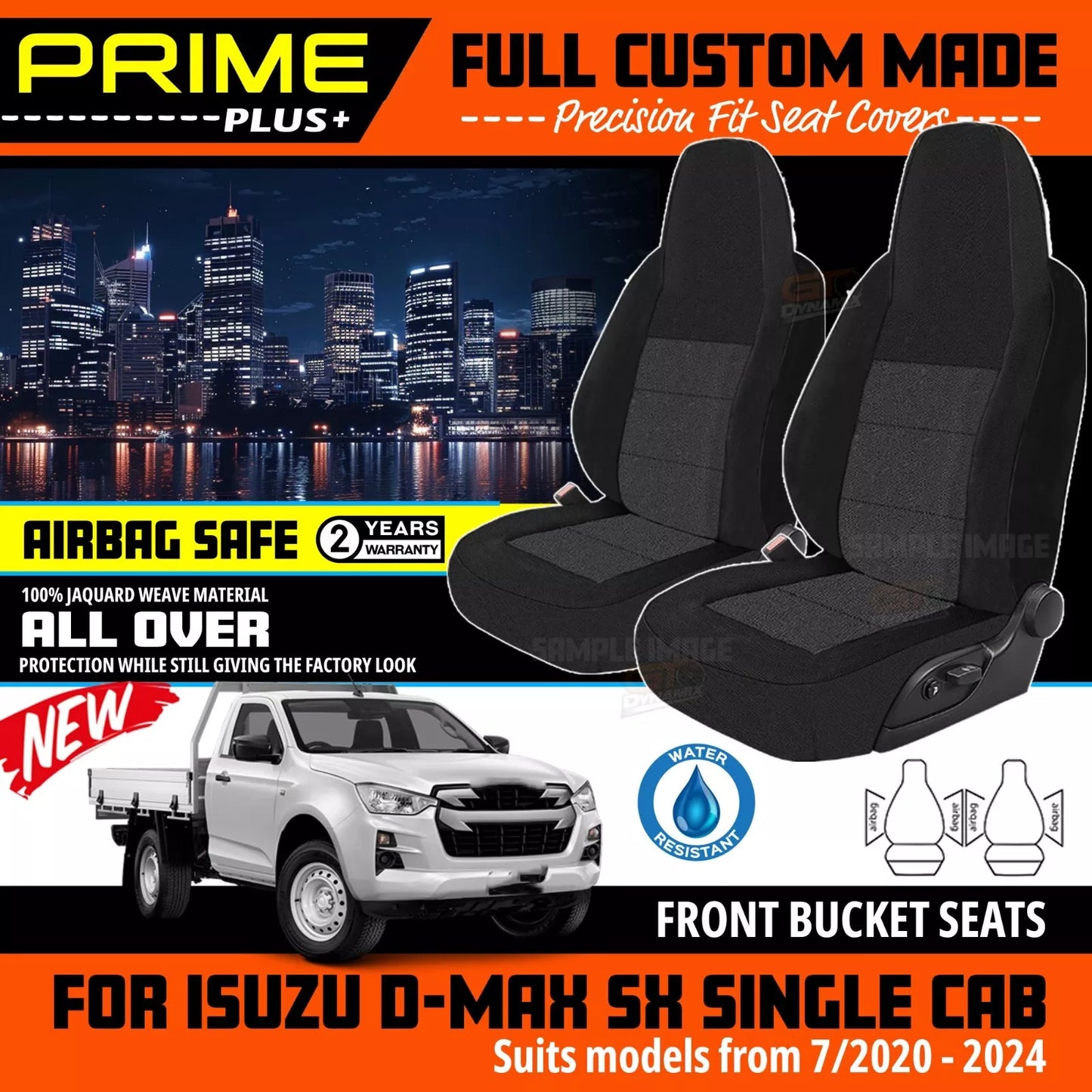 PRIME PLUS Seat Covers Front Black For Isuzu Dmax D-Max TF SX SINGLE CAB Bucket Seat 2020-2025