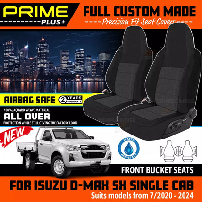 PRIME PLUS Seat Covers Front Black For Isuzu Dmax D-Max TF SX SINGLE CAB Bucket Seat 2020-2025