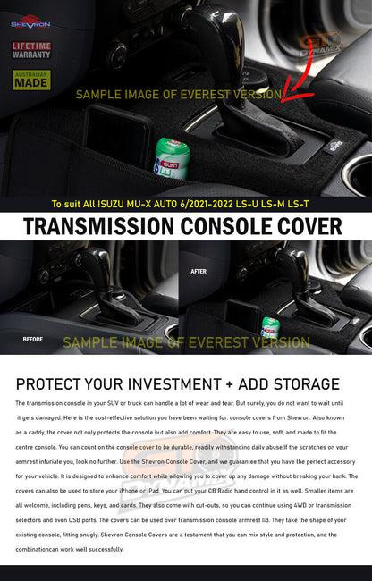 Shevron Transmission Console Cover For Isuzu MU-X LS-M LS-T LS-U 4WD w/ Wireless Charger 6/2021-2024