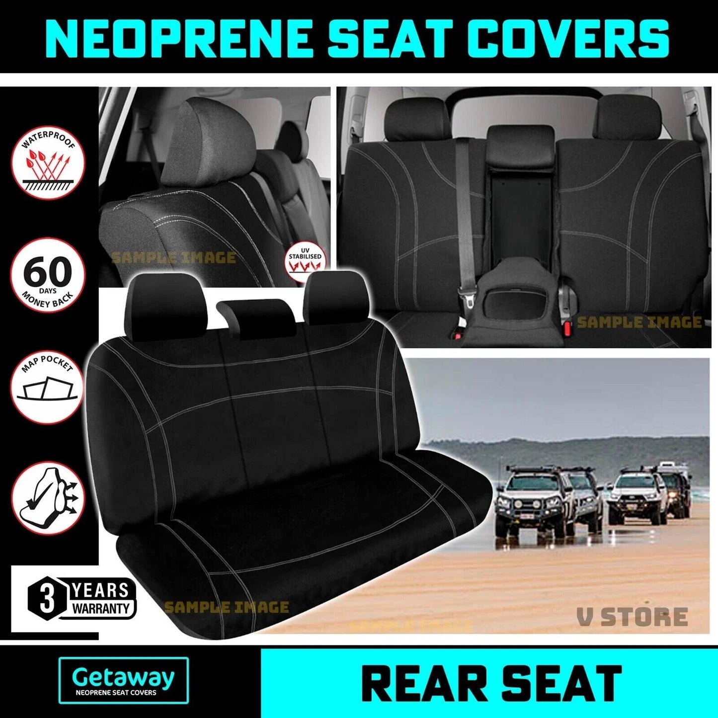 Manta Neoprene 2 Rows Seat Covers for Toyota Hilux N90 SR SR5 8/2025-2026 BLACK