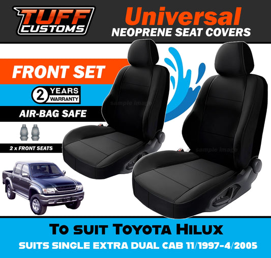 TUFF Customs Universal Neoprene Seat Covers For Toyota Hilux SINGLE EXTRA DUAL CAB 11/1997-4/2005