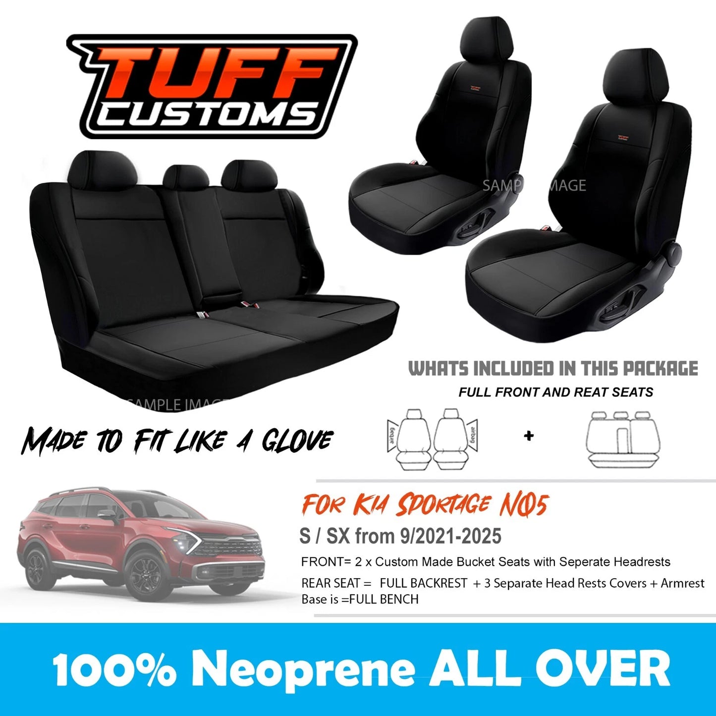 TUFF Customs Neoprene Seat Covers 2 Rows For Kia Sportage NQ5 ( S SX ONLY) 9/2021-2024