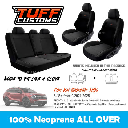 TUFF Customs Neoprene Seat Covers 2 Rows For Kia Sportage NQ5 ( S SX ONLY) 9/2021-2024